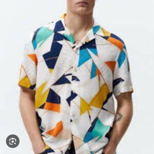 ZARA | Geo Print Shirt Short Sleeve Abstract Sz S